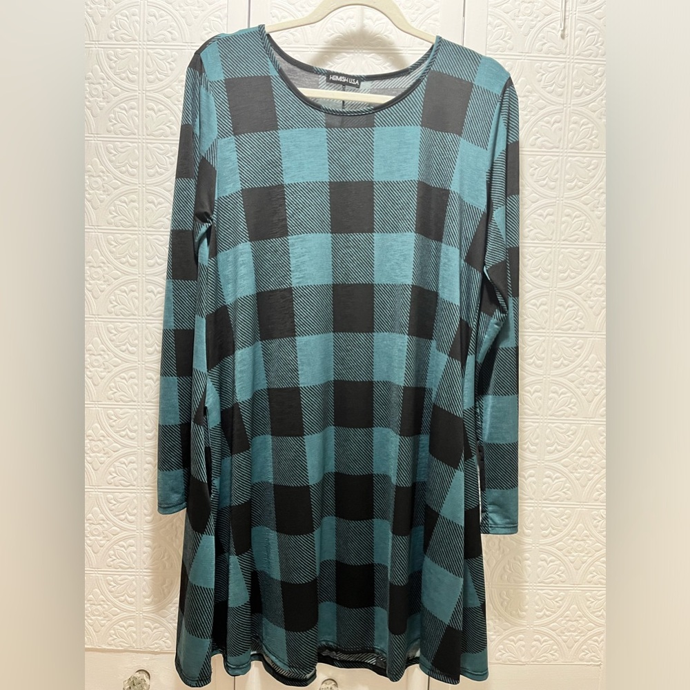 HEIMISH women’s green & black checked dress/ tunic - M